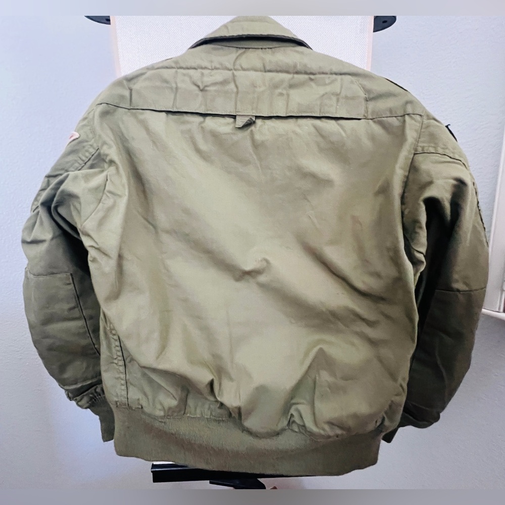 💣🫒DENIMDUNGREE GREEN AVIATOR BOMBER JACKET W/PATCH WORK SIZE X-S/SMALL - Picture 11 of 11
